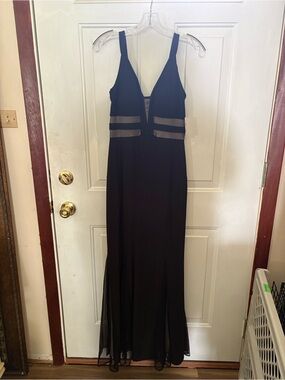 Night Way Collections Black Maxi Dress with Sheer Waist Panels
